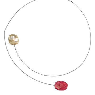 Asymmetric Neckwire with Ruby Corundum and Sapphire