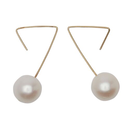 Angled Drop Earrings with White Fresh Water Pearl