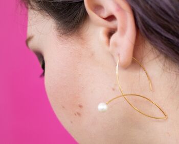 Boucles d'Oreilles Angulées avec Goutte de Perle d'Eau Douce Blanche 4