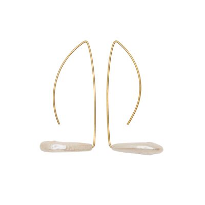 Pendientes Flat Curve con Perlas Biwa Blancas