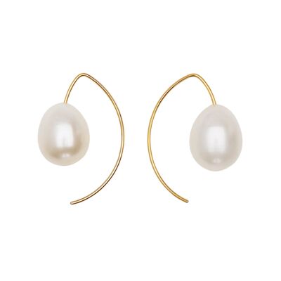 Boucles d'Oreilles Courtes Courbe avec Perles Blanches