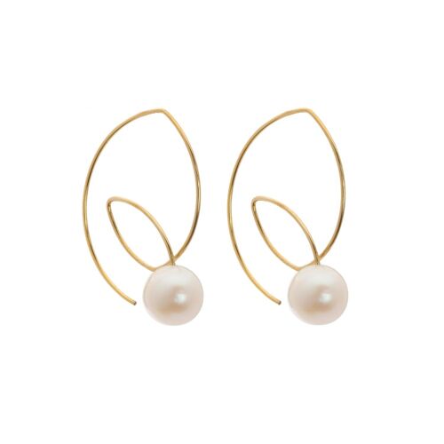Angled Loop Earrings with White Pearls
