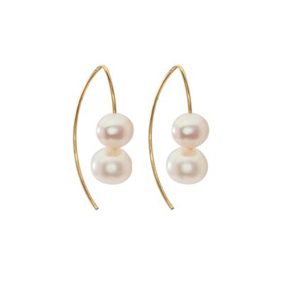 Small Curve Double Pearl Lobe Hugging Earrings with choice of coloured Freshwater Pearls