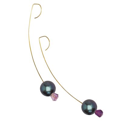 Medium Drop Earrings with Purple Amethyst Gemstone and Freshwater Pearls with colour options