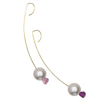 Boucles d'oreilles pendantes moyennes avec pierre précieuse d'améthyste violette et perles d'eau douce avec options de couleur 8