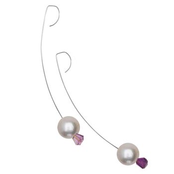 Boucles d'oreilles pendantes moyennes avec pierre précieuse d'améthyste violette et perles d'eau douce avec options de couleur 9
