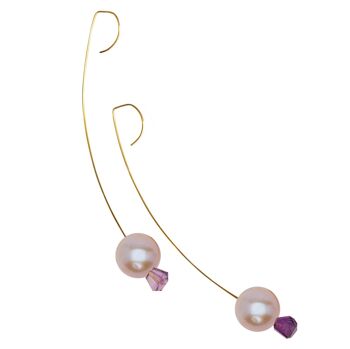 Boucles d'oreilles pendantes moyennes avec pierre précieuse d'améthyste violette et perles d'eau douce avec options de couleur 10