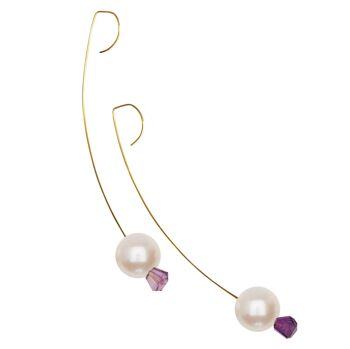 Boucles d'oreilles pendantes moyennes avec pierre précieuse d'améthyste violette et perles d'eau douce avec options de couleur 12