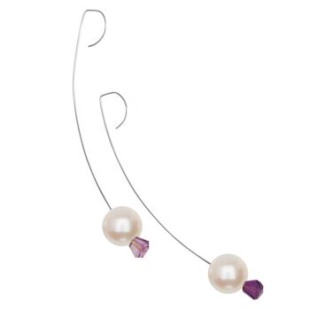 Boucles d'oreilles pendantes moyennes avec pierre précieuse d'améthyste violette et perles d'eau douce avec options de couleur 13