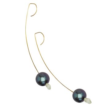 Boucles d'oreilles pendantes moyennes avec pierre précieuse d'améthyste vert pâle et perles d'eau douce 1