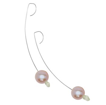Boucles d'oreilles pendantes moyennes avec pierre précieuse d'améthyste vert pâle et perles d'eau douce 12