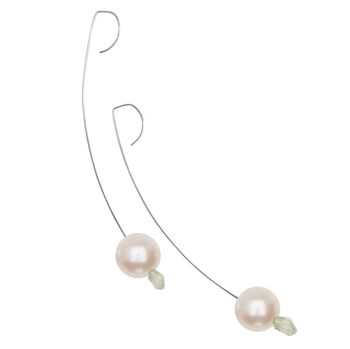 Boucles d'oreilles pendantes moyennes avec pierre précieuse d'améthyste vert pâle et perles d'eau douce 14