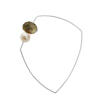 Bracelet carré asymétrique avec perle d'eau douce blanche et pierre précieuse taillée à la main 6