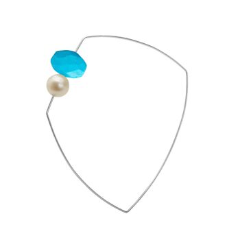 Bracelet carré asymétrique avec perle d'eau douce blanche et pierre précieuse taillée à la main 16