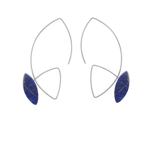 Large Angled Loop Earrings with Lapis Lazuli  or  Black Tourmaline