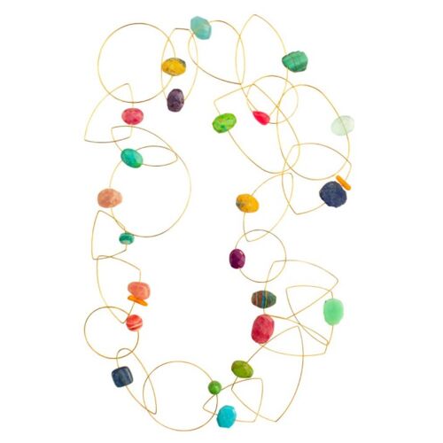 Morph It  Long Articulated Statement Necklace with Multi coloured gemstones