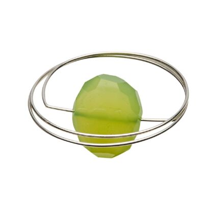 Circle Atomic Saturn Ring with Chartreuse Green Chalcedony
