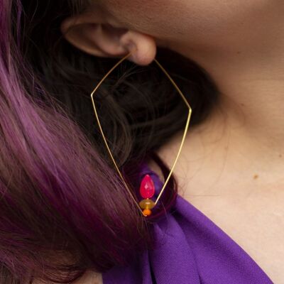 Kite shaped Hoops with Carnelian and Chalcedony