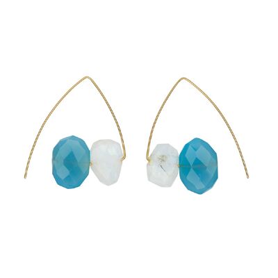 Triangle Earrings with Rainbow moonstone and Cerulean Blue Chalcedony