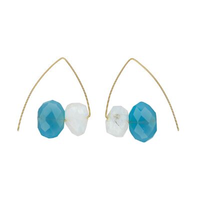 Triangle Earrings with Rainbow moonstone and Cerulean Blue Chalcedony
