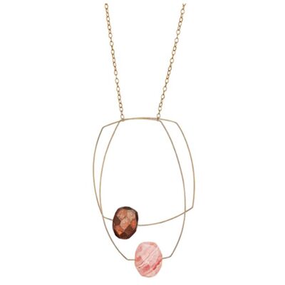 Collana con ciondolo a forma multipla con pirite di rame e rodocrosite rosa