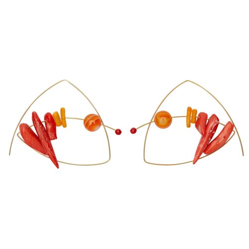 Double Loop Earrings with Sustainable Orange Bamboo Coral and Agate