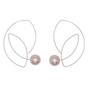 Grandes Boucles d'Oreilles Cubistes avec Perles Rondes d'Eau Douce 12mm 6