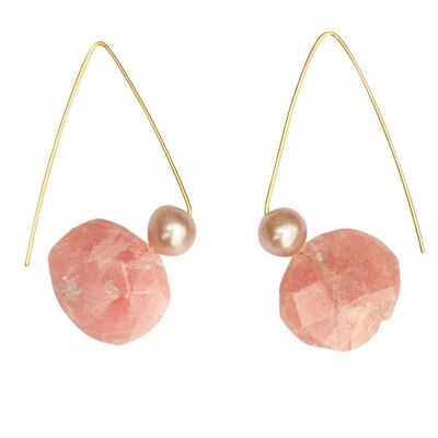 Pequeños lóbulos triangulares con rodocrosita rosa y perlas redondas de agua dulce