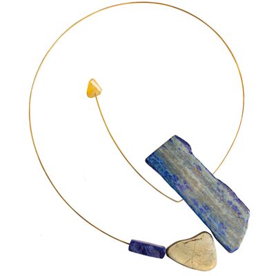 Collier Asymétrique avec Lapis Lazuli, Pyrite et Citrine