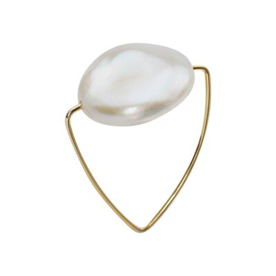 Triangle Ring with White Fresh Water Pearl Coin