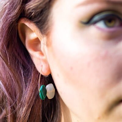 Triangle Earrings with White Chalcedony and Malachite
