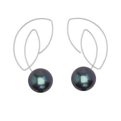 Boucles d'Oreilles Cubistes avec Perles Rondes d'Eau Douce