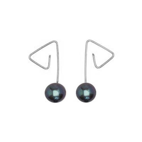 Angled Studs with Round Fresh Water Pearls  4mm