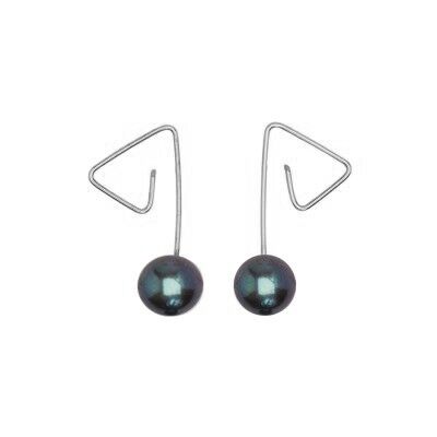 Clous d'oreilles en angle avec perles d'eau douce rondes 4mm