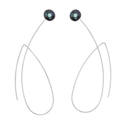 Boucles d'Oreilles Longues Boucles Pointues avec Perles d'Eau Douce Rondes 5mm