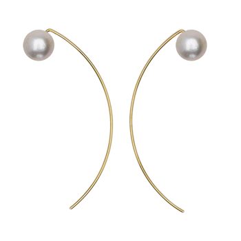 Boucles d'Oreilles Courbe avec Perles d'Eau Douce Rondes 7mm 14