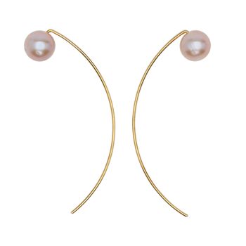 Boucles d'Oreilles Courbe avec Perles d'Eau Douce Rondes 7mm 15