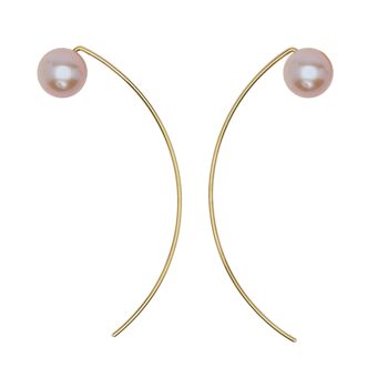 Boucles d'Oreilles Courbe avec Perles d'Eau Douce Rondes 7mm 9