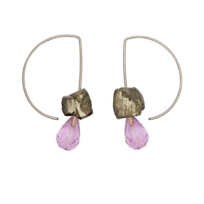 Boucles d'Oreilles Courtes Courbe avec Pampilles et Pyrite