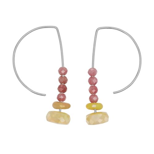 Short Curve Earrings with Rhodochrosite, Yellow Agate and Opal  Pearl options