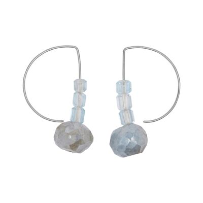 Short Curve Earrings with Grey Mystic Chalcedony and Topaz  Pearl options