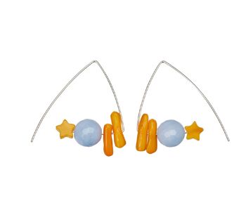 Boucles d'oreilles triangle avec étoile Aventurine jaune, Aigue-marine et Bambou de mer orange 1