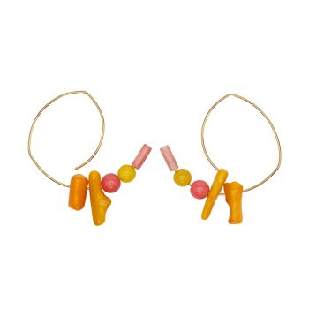 Boucles d'oreilles triangle avec étoile Aventurine jaune, Aigue-marine et Bambou de mer orange 3