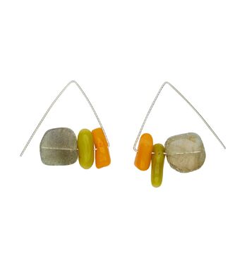 Boucles d'oreilles triangle avec étoile Aventurine jaune, Aigue-marine et Bambou de mer orange 5