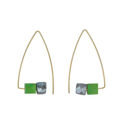 Boucles d'oreilles Tall Triangle avec Cube de Labradorite Mystique et Turquoise Verte