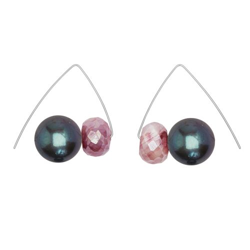 Pink Moonstone Gemstones with Round Freshwater Pearls