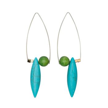 Boucles d'oreilles Tall Triangle avec Turquoise, Magnésite et Hématite 1