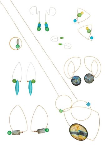 Boucles d'oreilles Tall Triangle avec Turquoise, Magnésite et Hématite 4