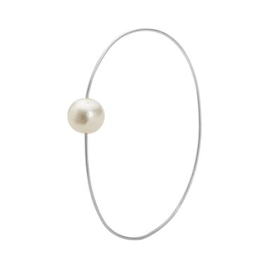 Oval Bangle with Round Freshwater Pearl