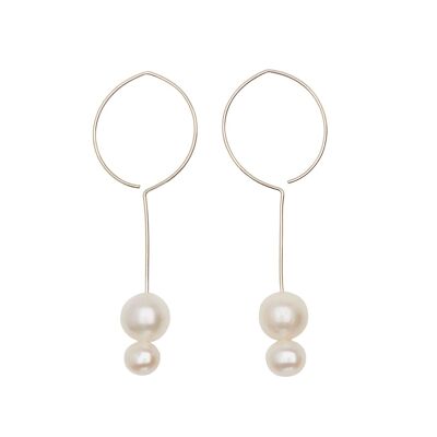 Longues Boucles d'Oreilles Pendantes Rondes avec Perles d'Eau Douce Rondes